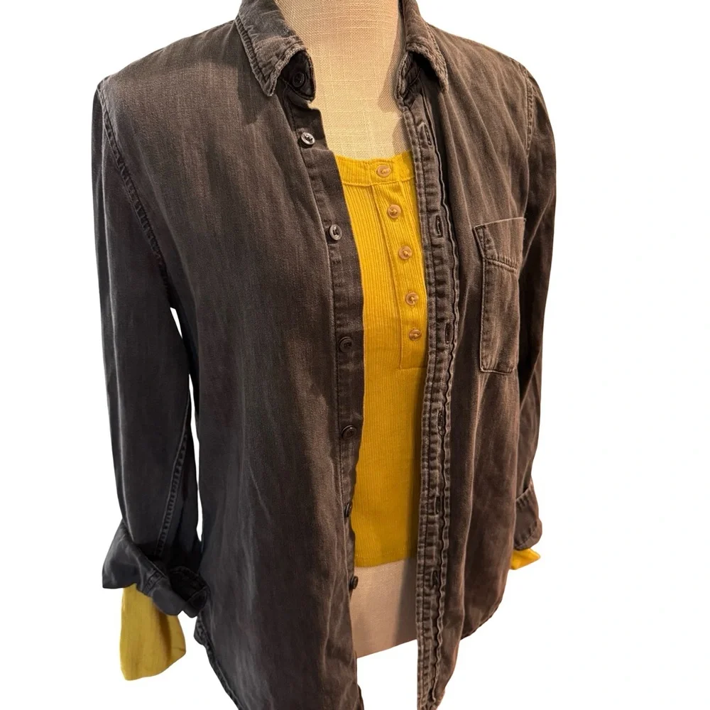 Anthropologie Pilcro Chartreuse Yellow Long Sleeve Henley Top - Picture 6 of 11